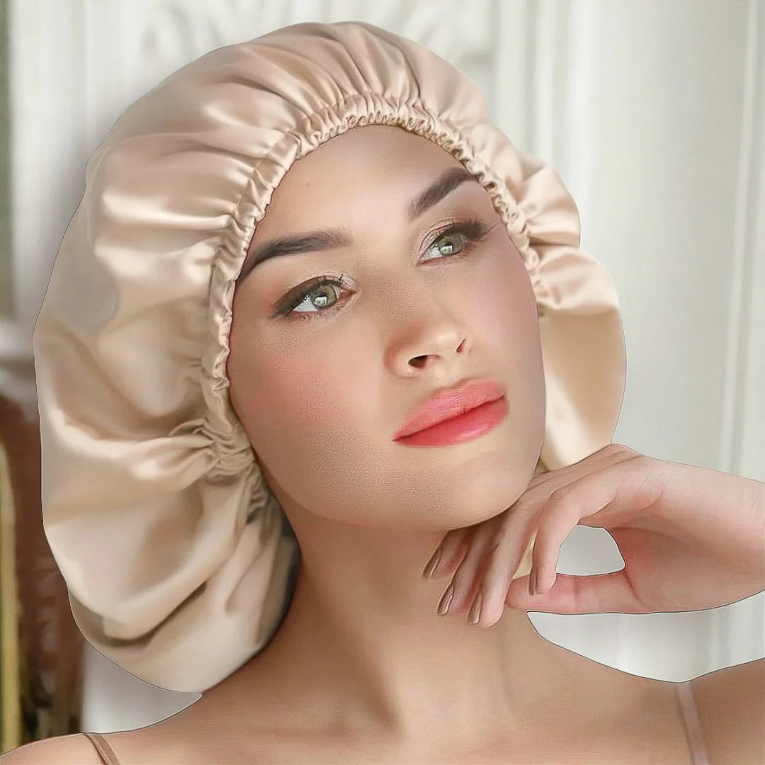Silk Bonnet for Curly Hair (Beige) Pure Silk Boutique