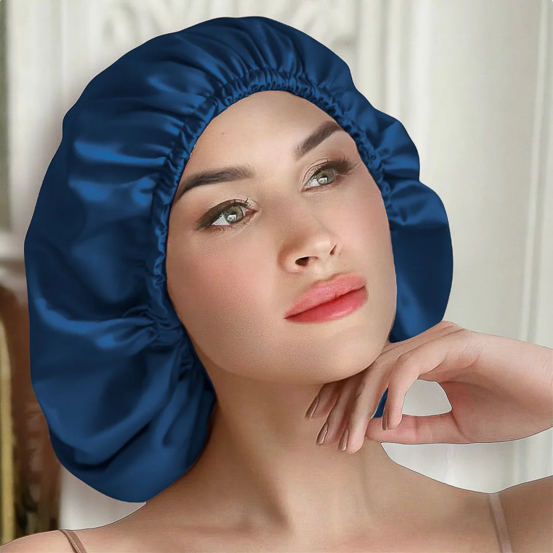 Silk Bonnet for Curly Hair (Blue) Pure Silk Boutique Switzerland