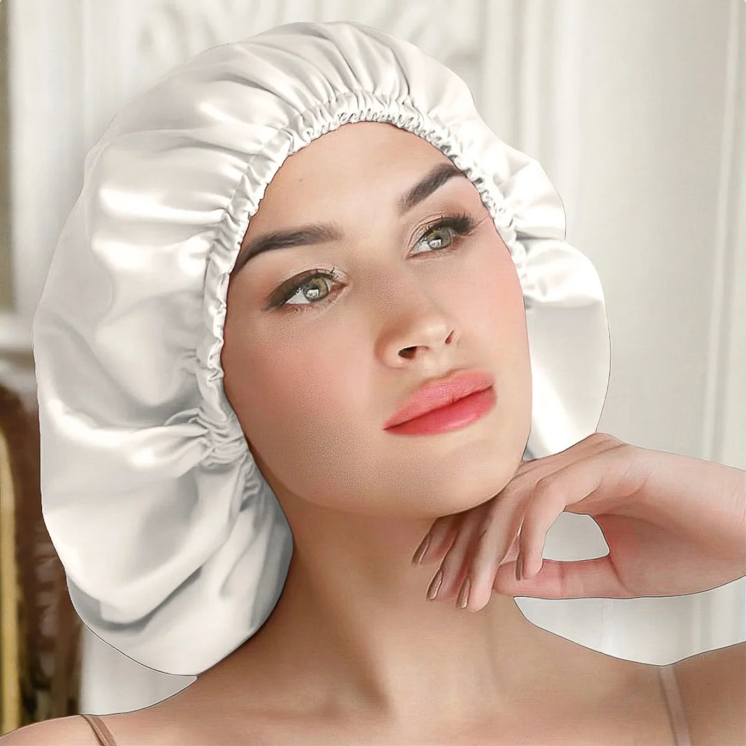 Silk Bonnet for Curly Hair (Ivory White) Pure Silk Boutique Switzerland