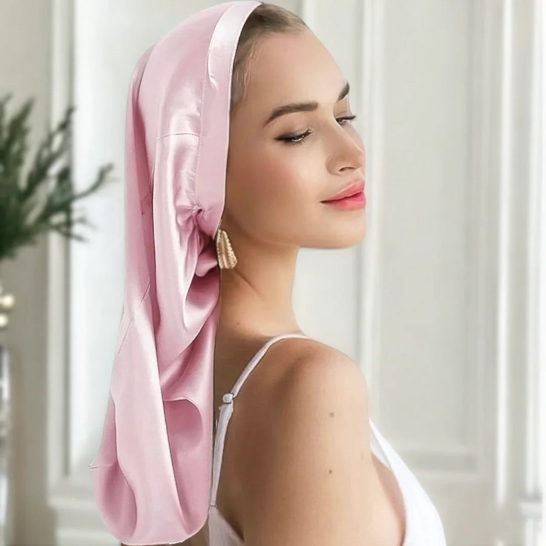Silk Bonnet for long hair (Pink) Pure Silk Boutique Switzerland