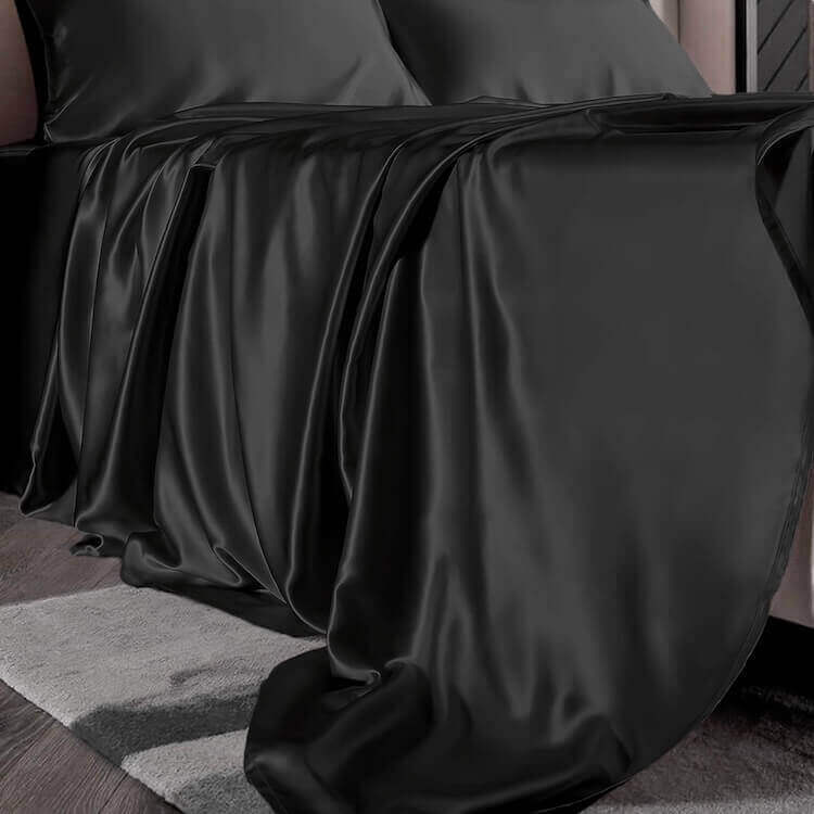Silk flat bed sheet Black buy in Switzerland Pure Swiss Boutique