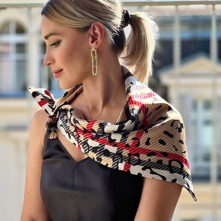 Silk Scarf with Burberry style pattern for Women Final Sale -50