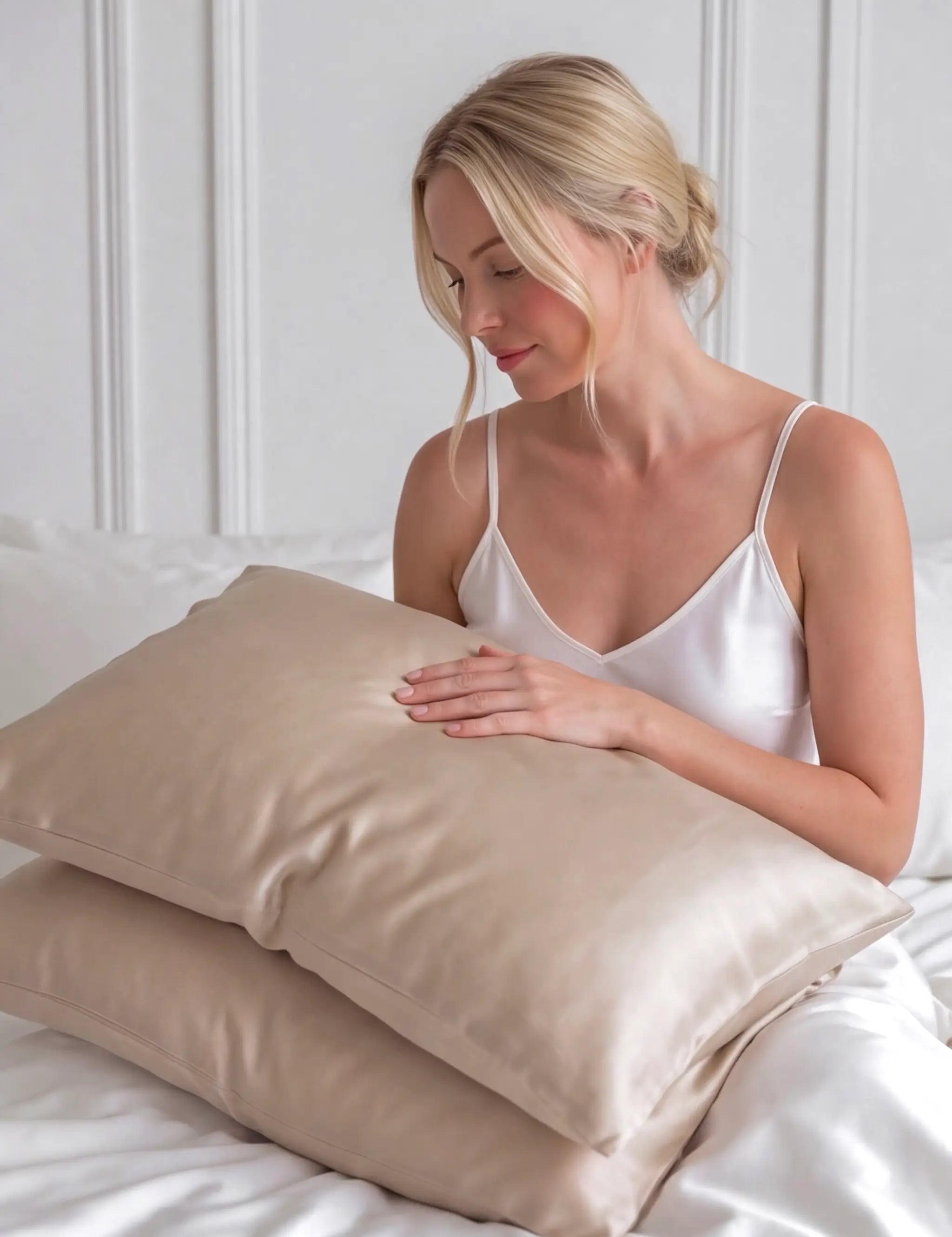 Lot de 2 taies d’oreiller en soie (Beige)