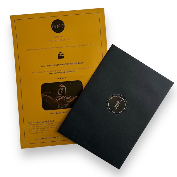 Gift Card 100% Silk Pillowcases, Accessories, Bedding in Switzerland Pure Swiss Boutique