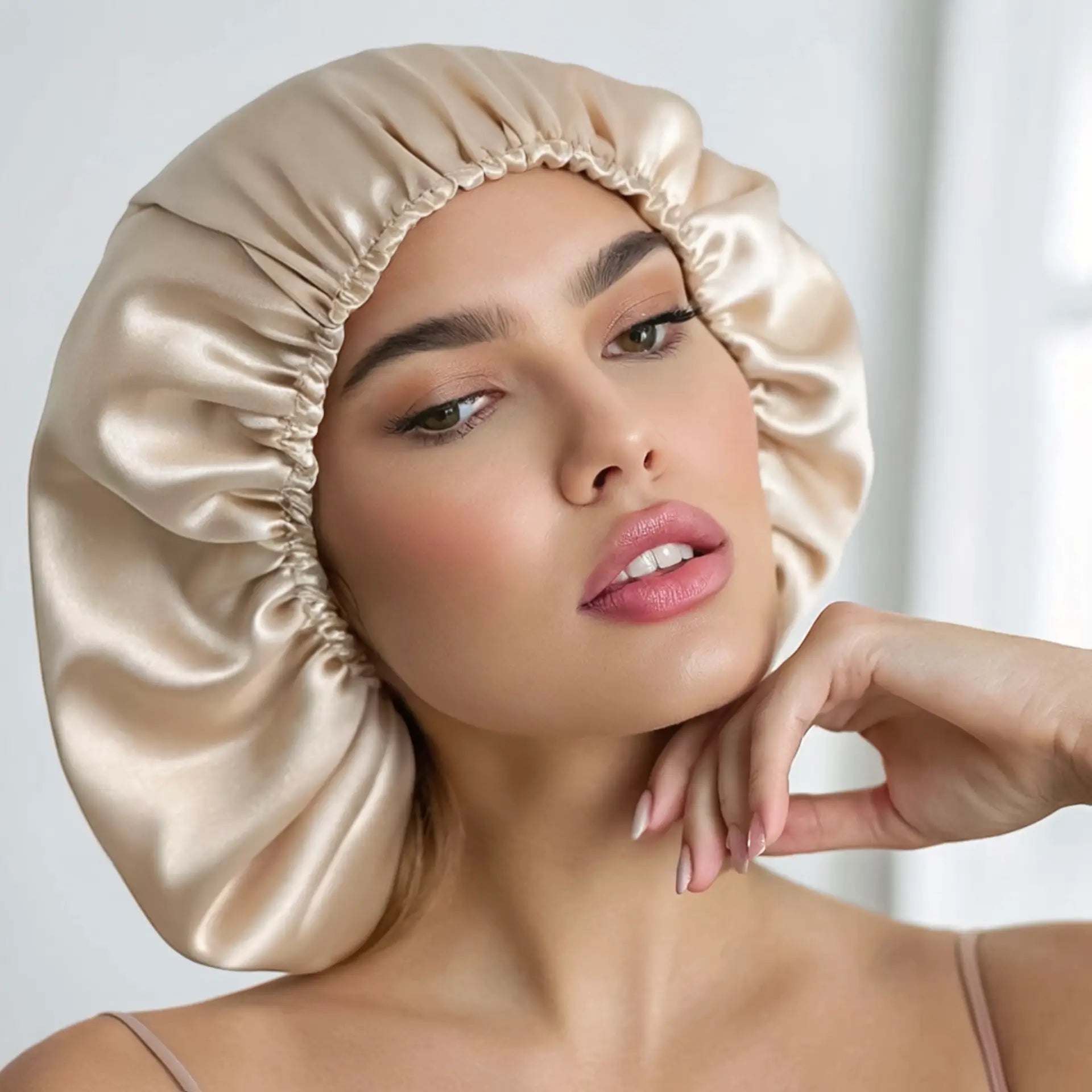 Cuffia in seta per capelli ricci (Beige)  %Saldi% Pura Seta Boutique Svizzera psboutique.ch