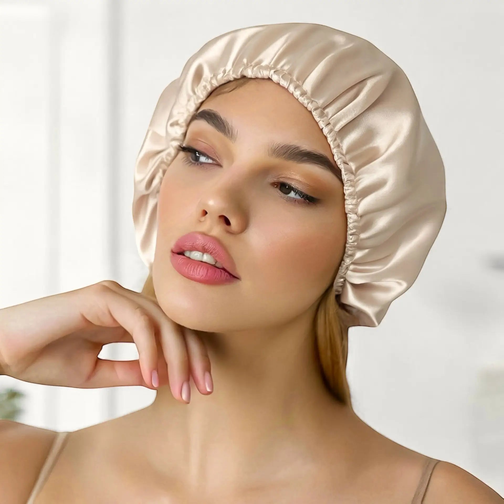  Silk Hair Bonnet (Beige) Lightweight & Adjustable % Sale % Pure Silk Boutique psboutique.ch