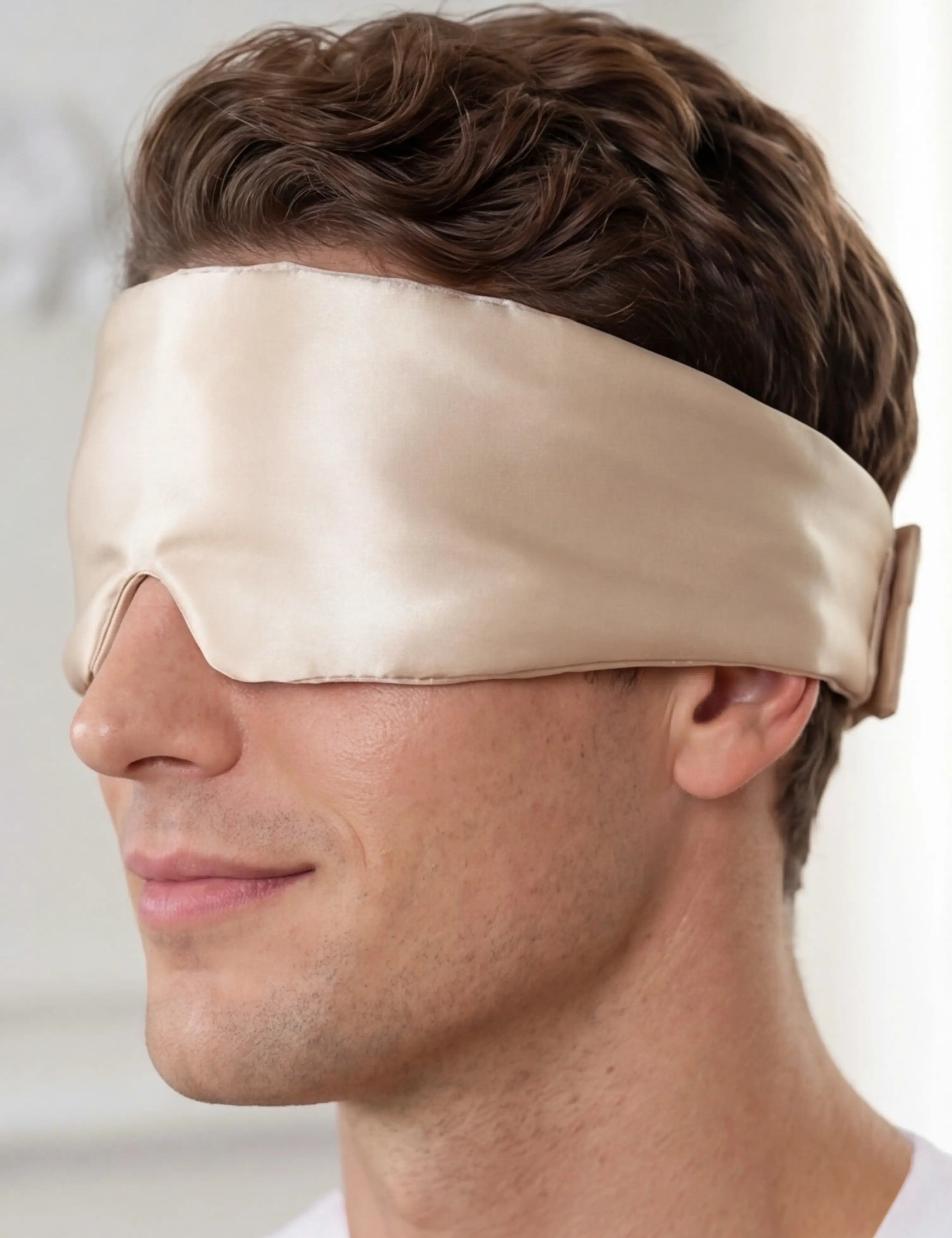 Silk Sleep Mask with Velcro for Men (Beige)