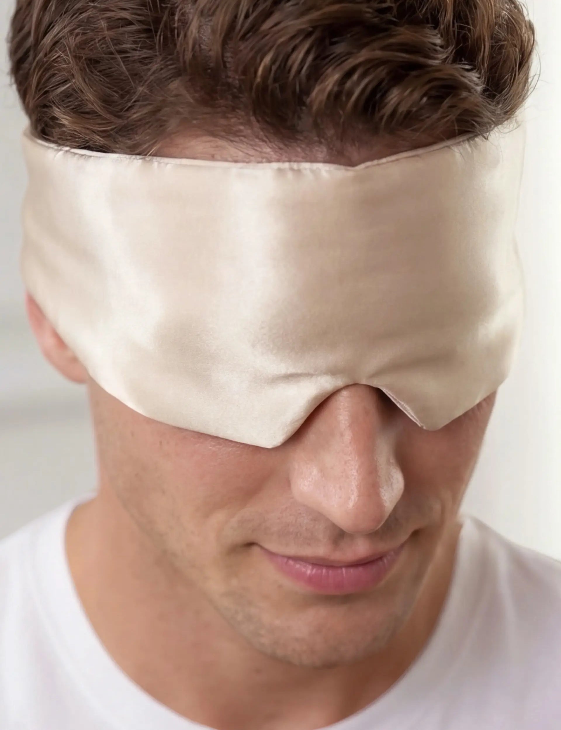 Silk Sleep Mask with Velcro for Men (Beige)