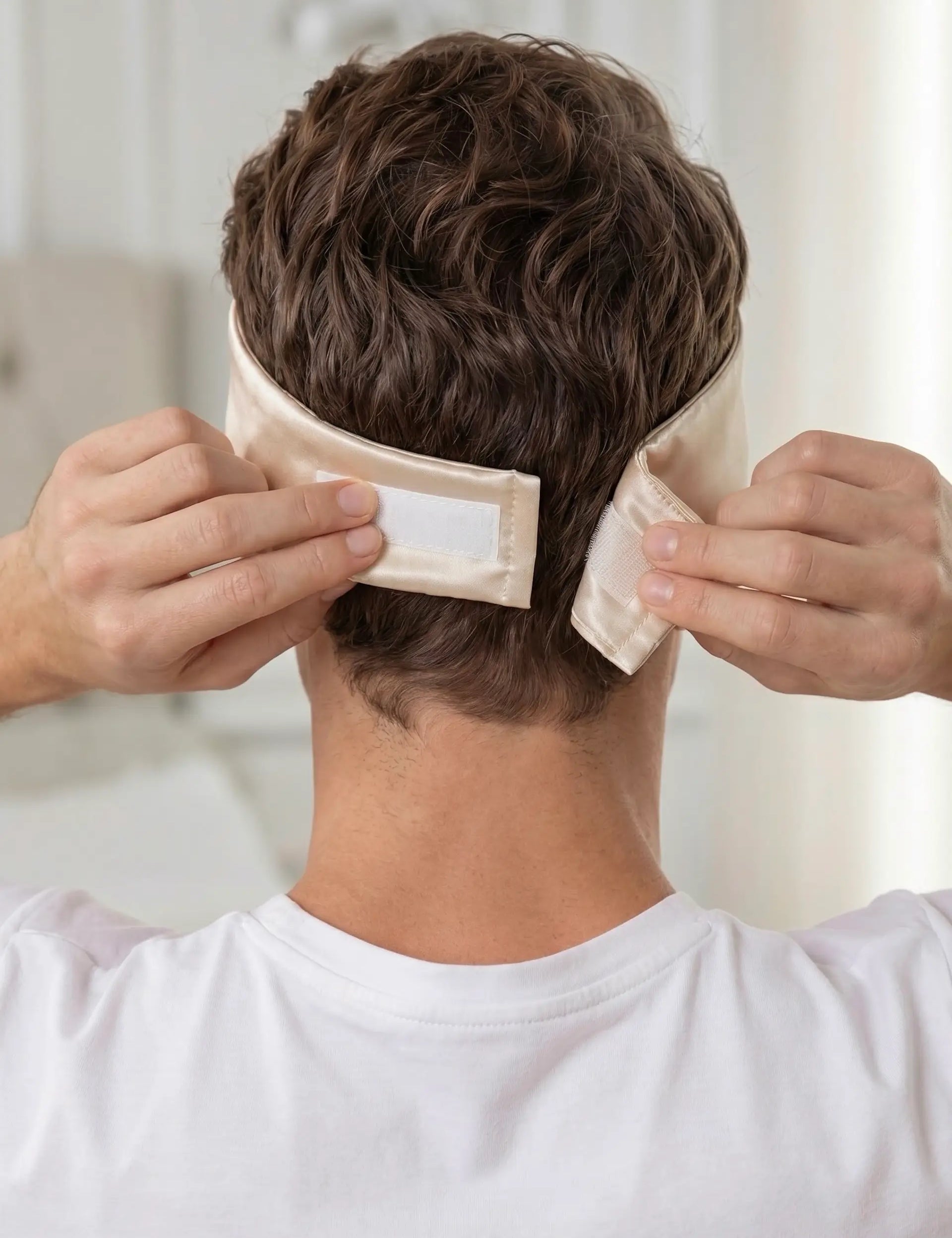 Silk Sleep Mask with Velcro for Men (Beige)