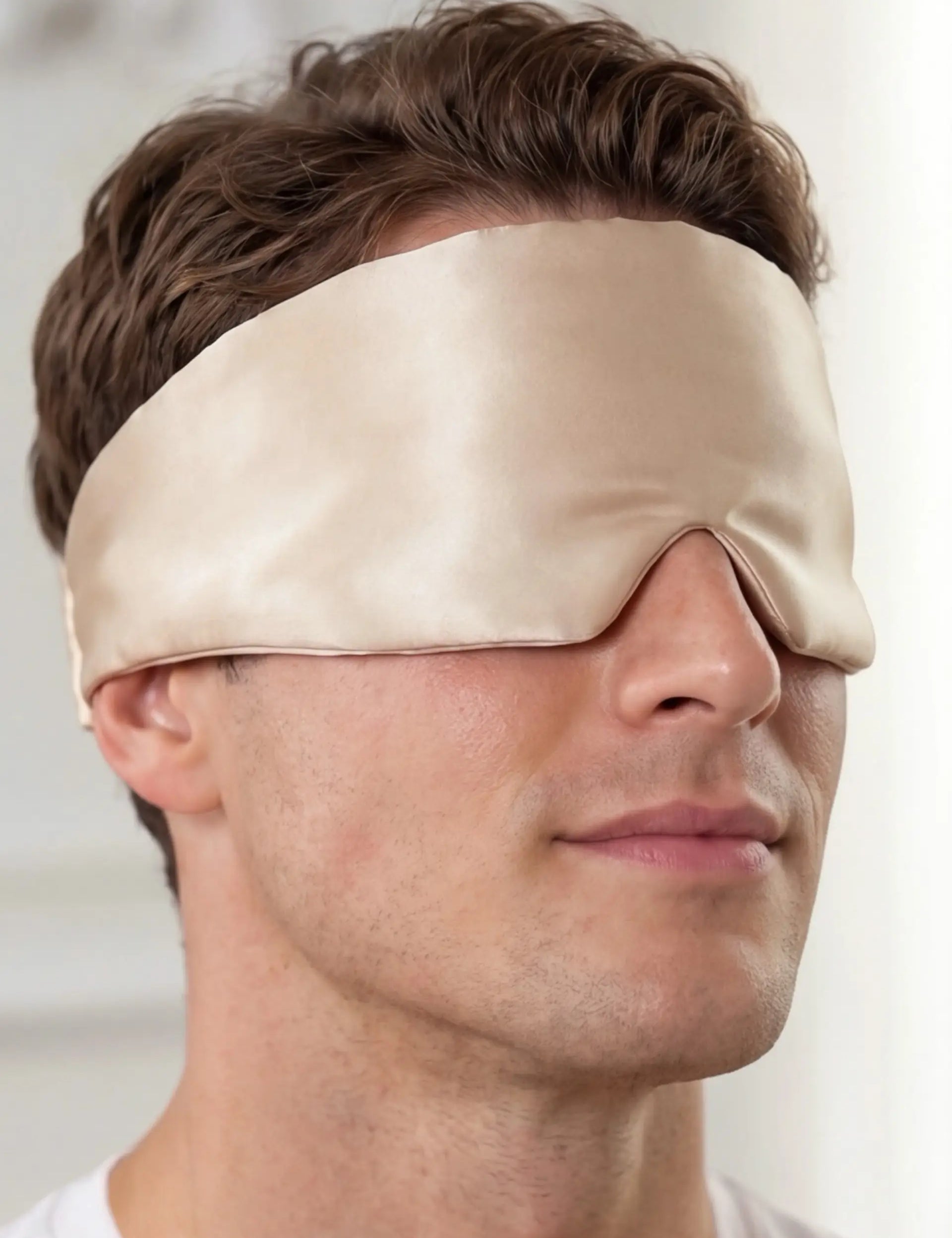 Silk Sleep Mask with Velcro for Men (Beige)