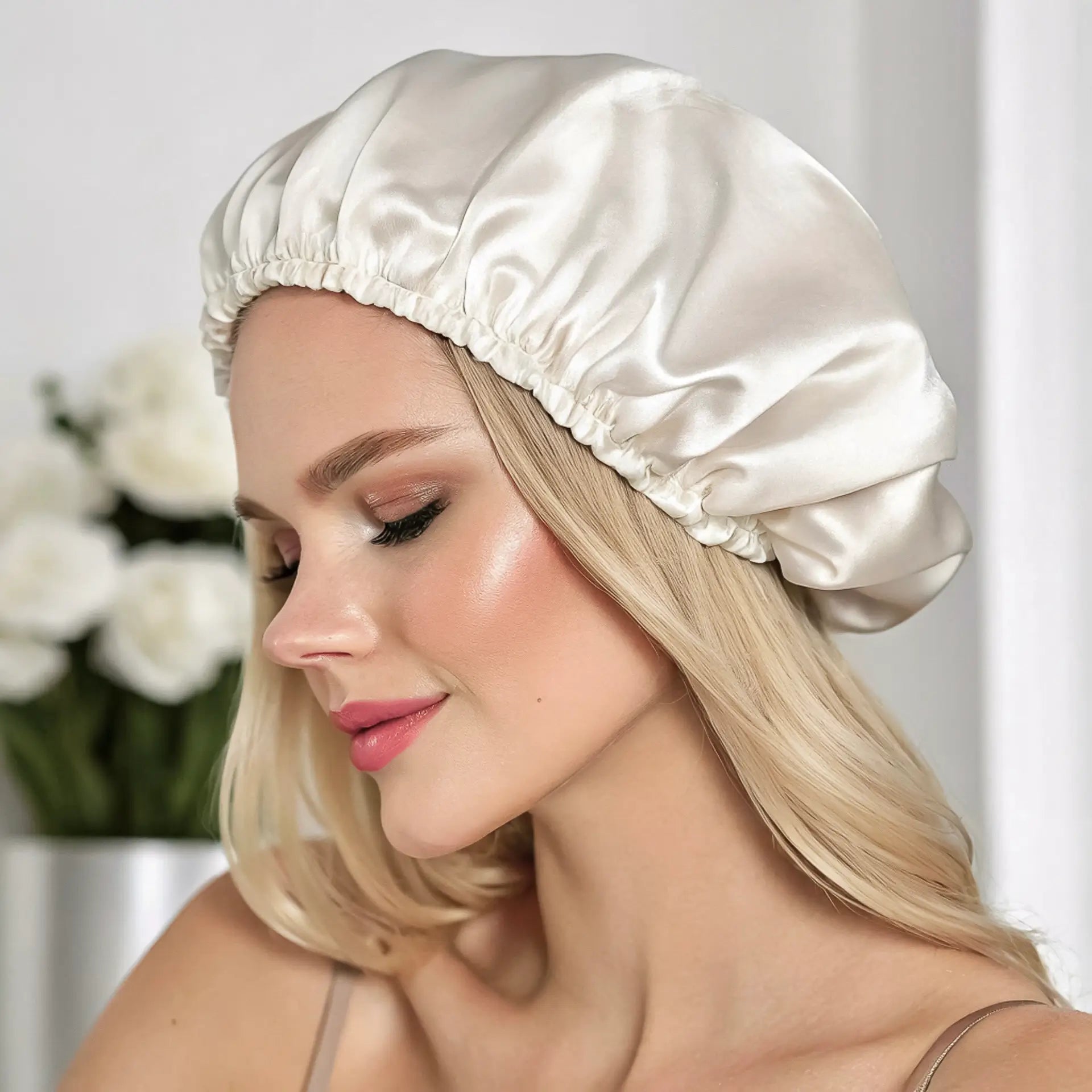 Bonnet for Hair 100%  Silk (Ivory White) Lightweight Protection for your Hair | psboutique.ch