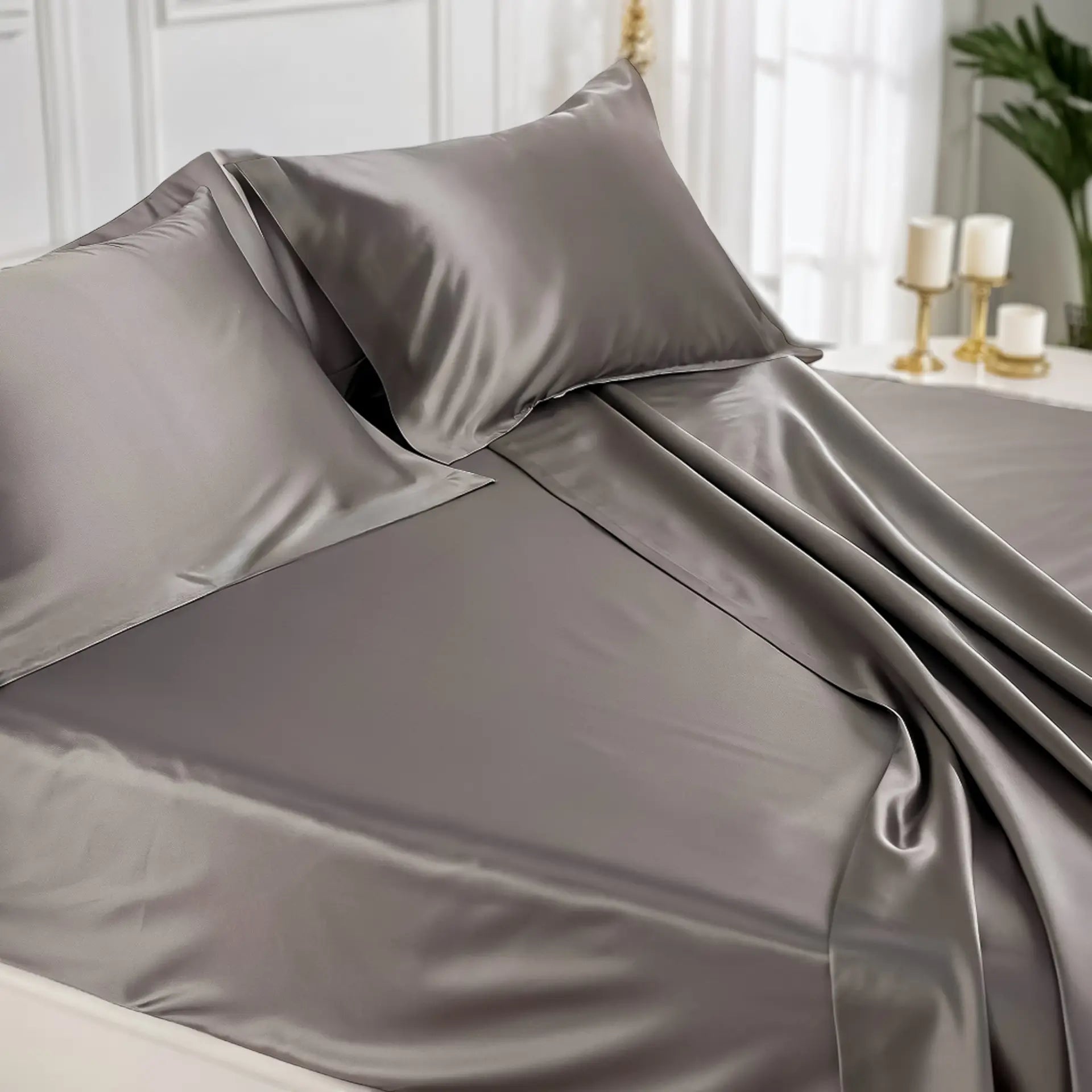 Silk  Bed Sheets % Sale % Cooling Fitted Sheet (Dark Grey) Breathable&Comfortable | PSBoutique.ch