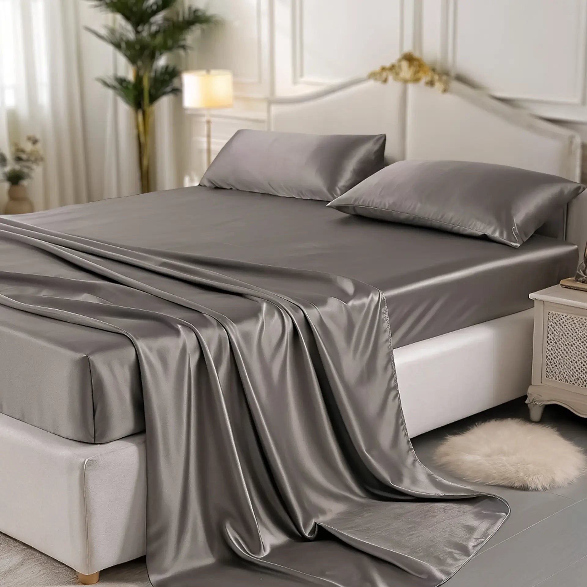 Silk  Bed Sheets % Sale % Cooling Fitted Sheet (Dark Grey) Breathable&Comfortable | PSBoutique.ch