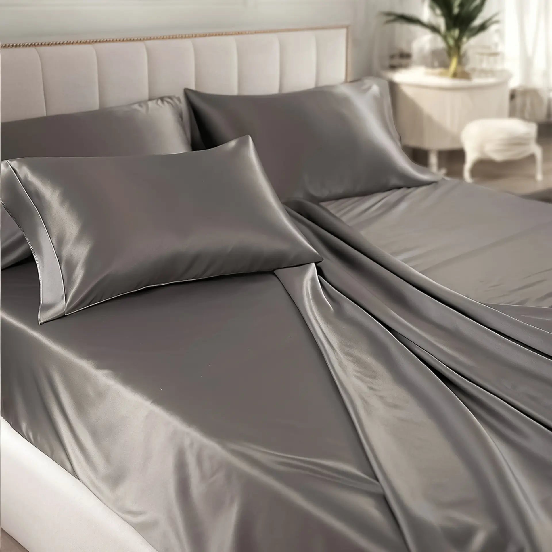Silk  Bed Sheets % Sale % Cooling Fitted Sheet (Dark Grey) Breathable&Comfortable | PSBoutique.ch