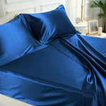 Fitted Bed Sheet 100% Silk (Blue Navy) Soft, Secure & Naturally Cooling % Sale | psboutique.ch