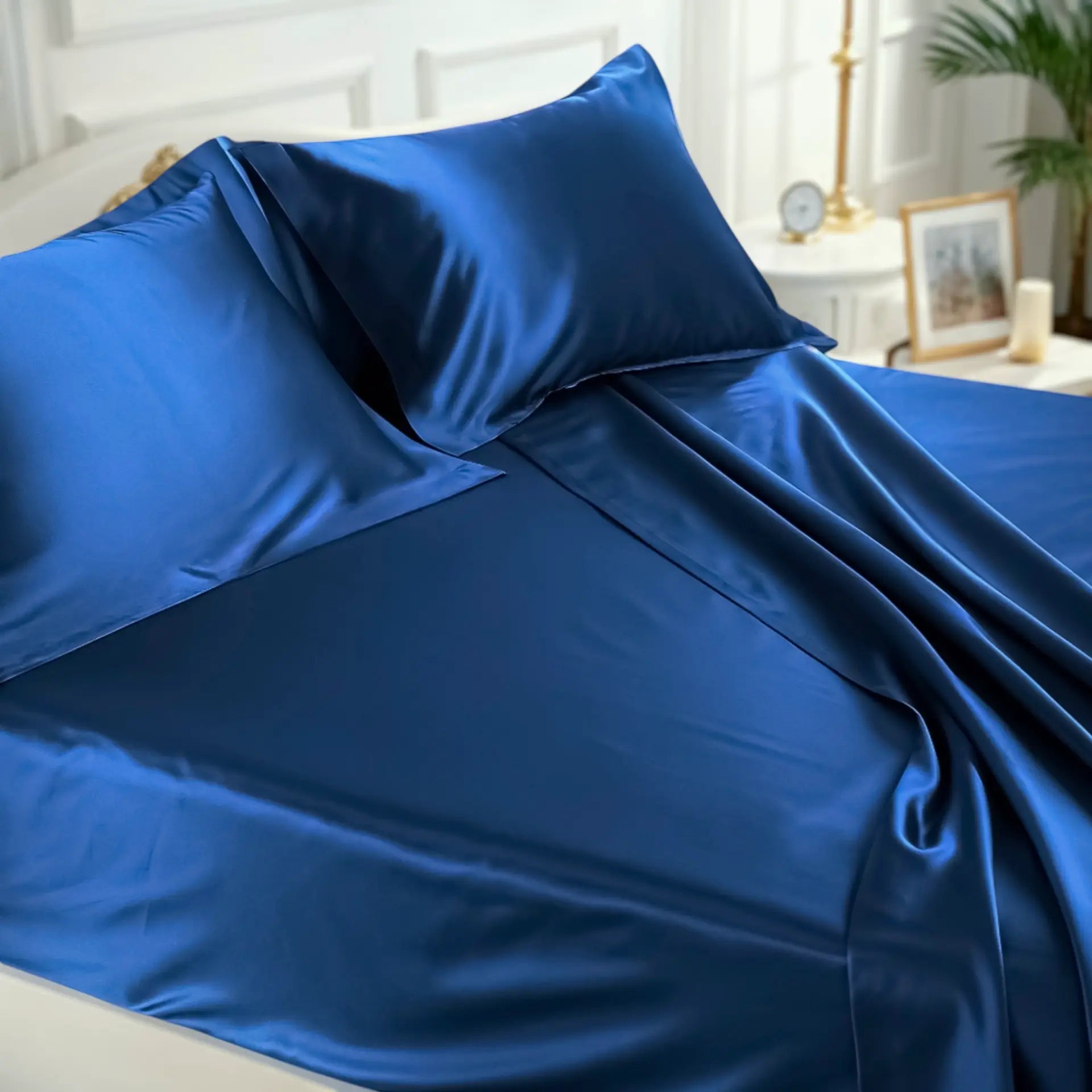 Fitted Bed Sheet 100% Silk (Blue Navy) Soft, Secure & Naturally Cooling % Sale | psboutique.ch