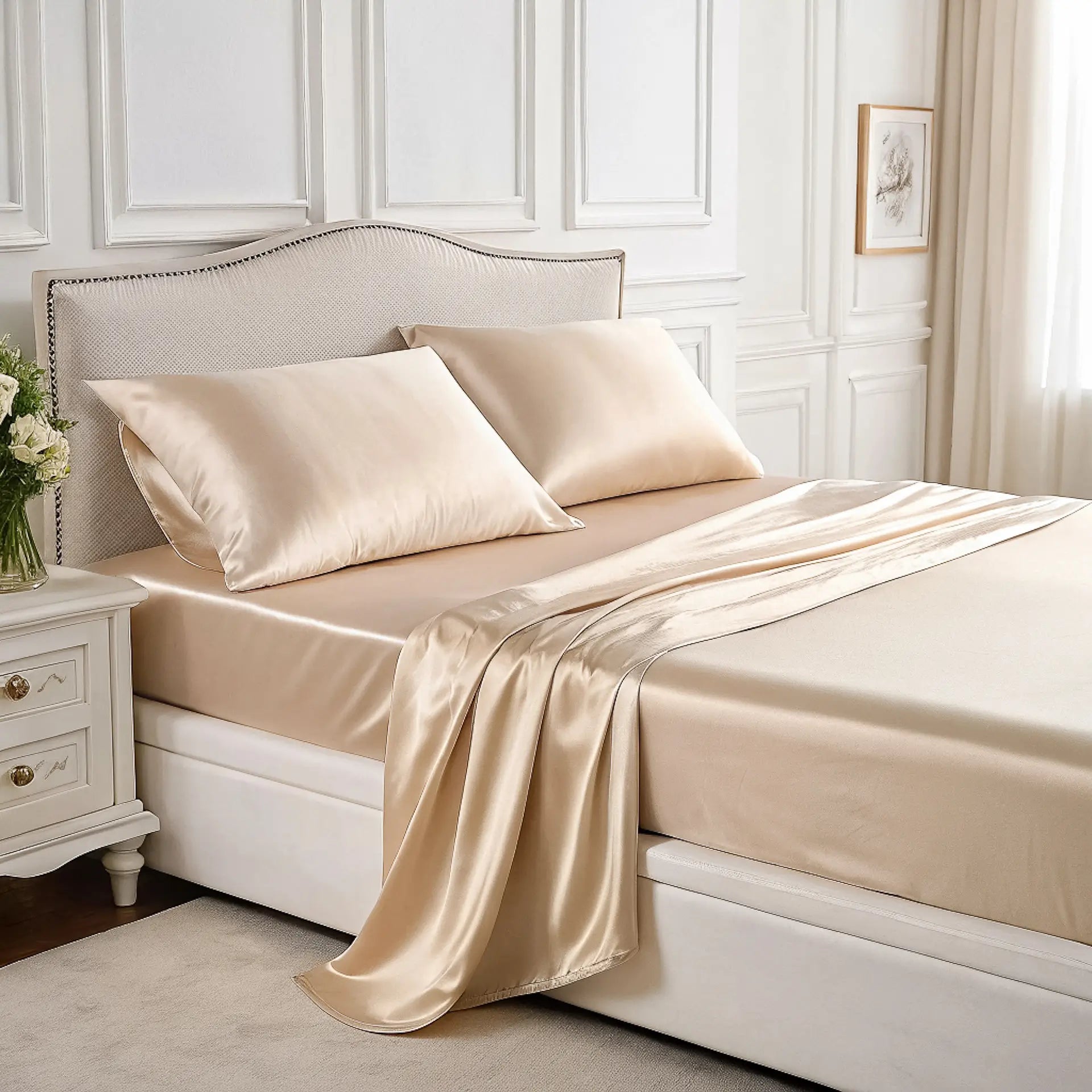 Fitted Sheet 100% Silk (Beige) | Swiss Silk Boutique | SALE up to 50% | PSBoutique.ch