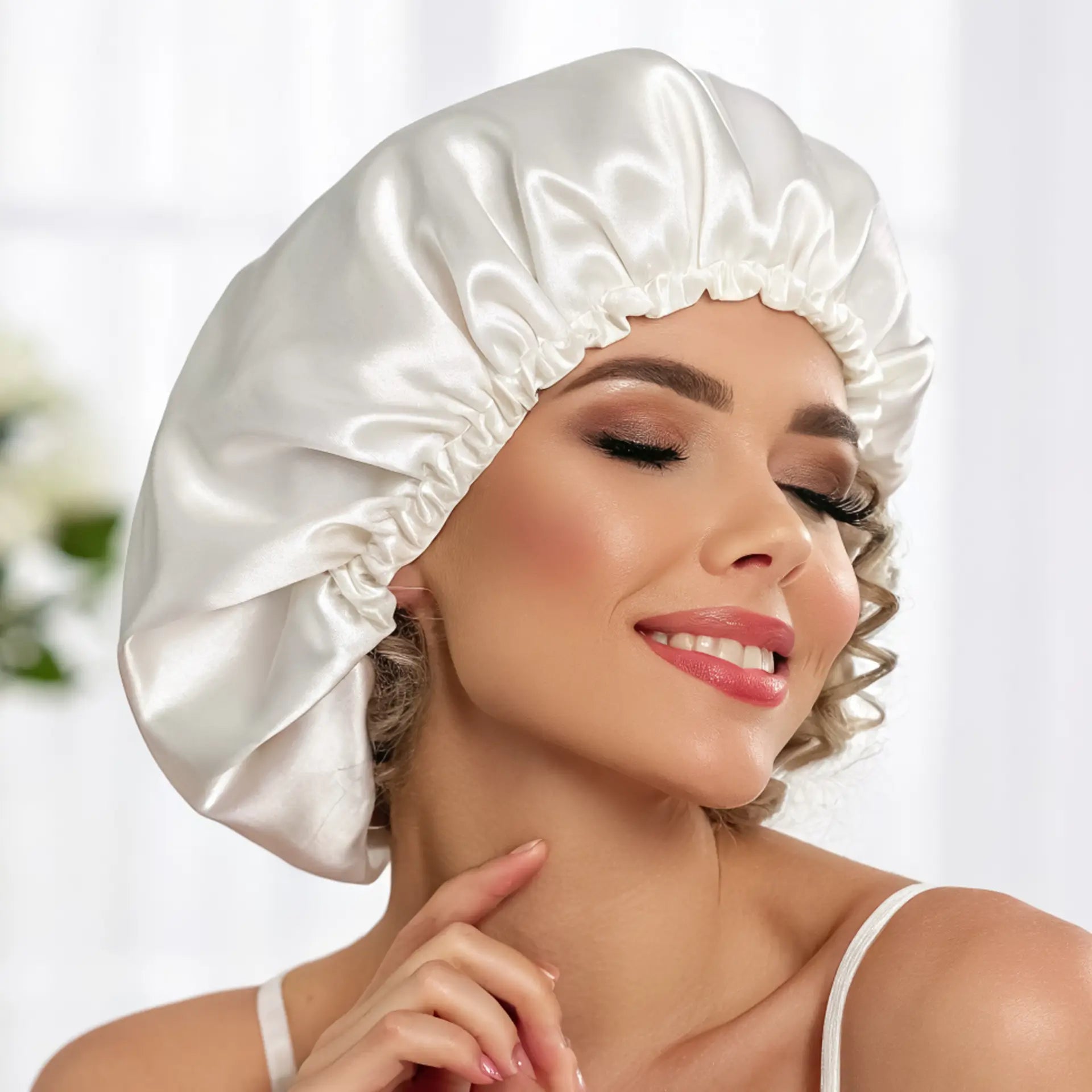 Hair Bonnet for Curly Hair  (Ivory White) Extra Room & Protection for Natural Volume | psboutique.ch