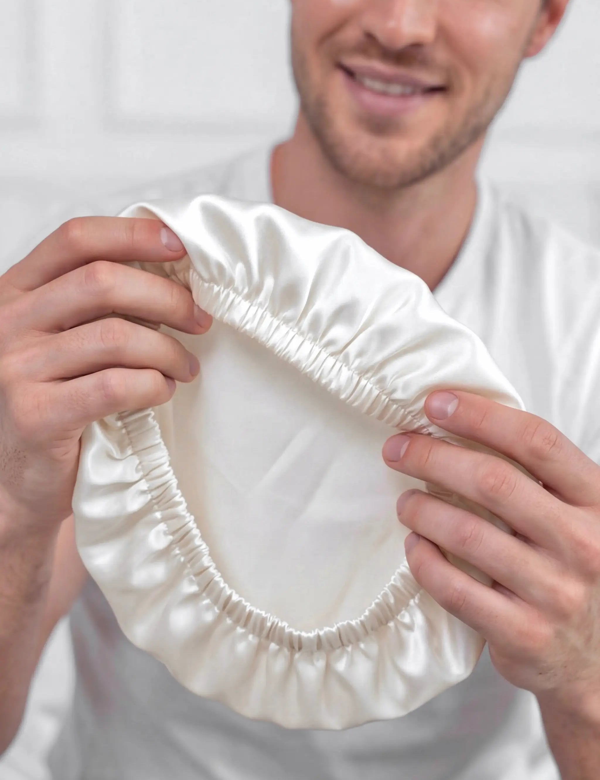 Men's Silk Hair Bonnet (Ivory White)