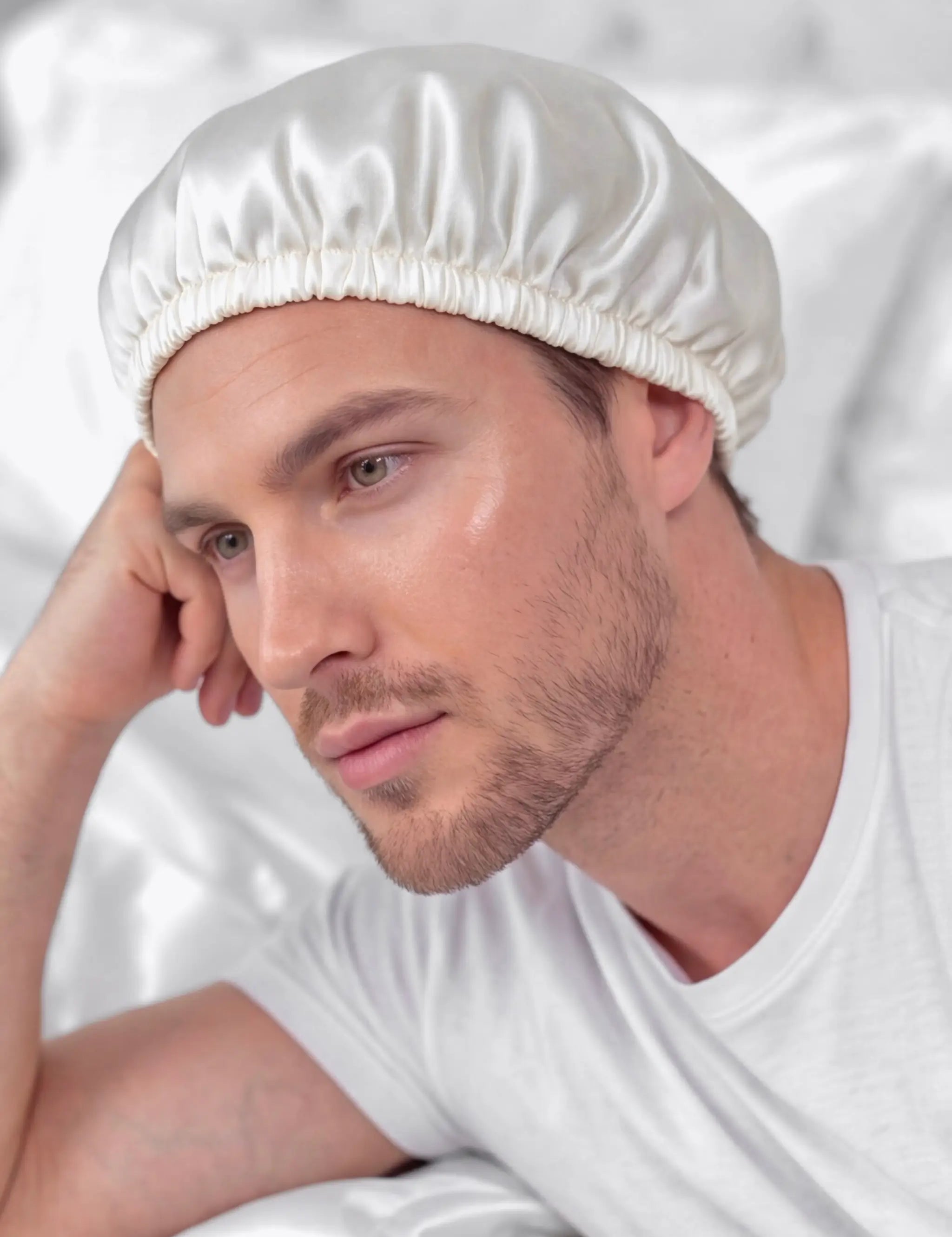 Men's Silk Hair Bonnet (Ivory White)