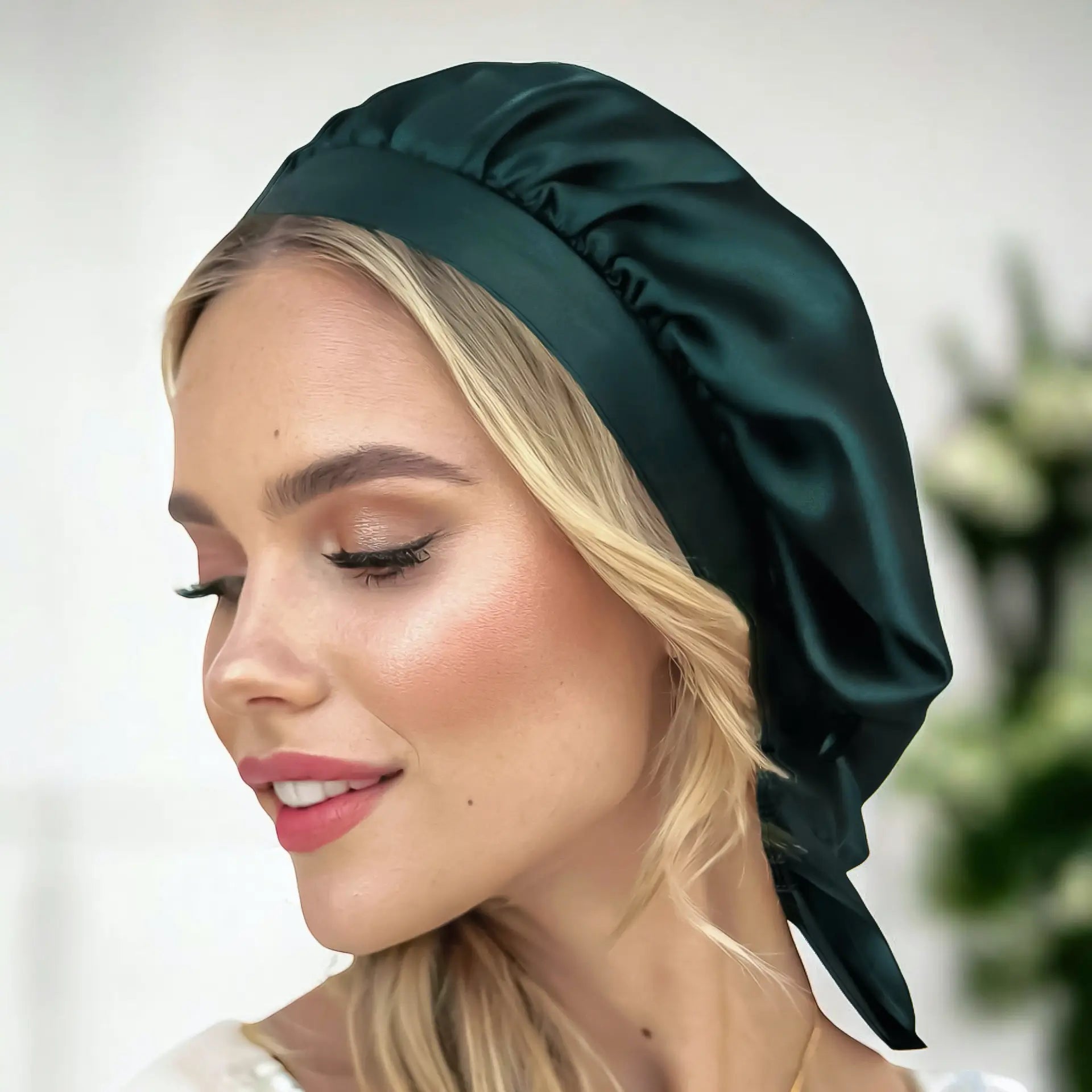 Night Cap for Hair (Dark Green) % Sale % Pure Silk with Classic Ties | psboutique.ch