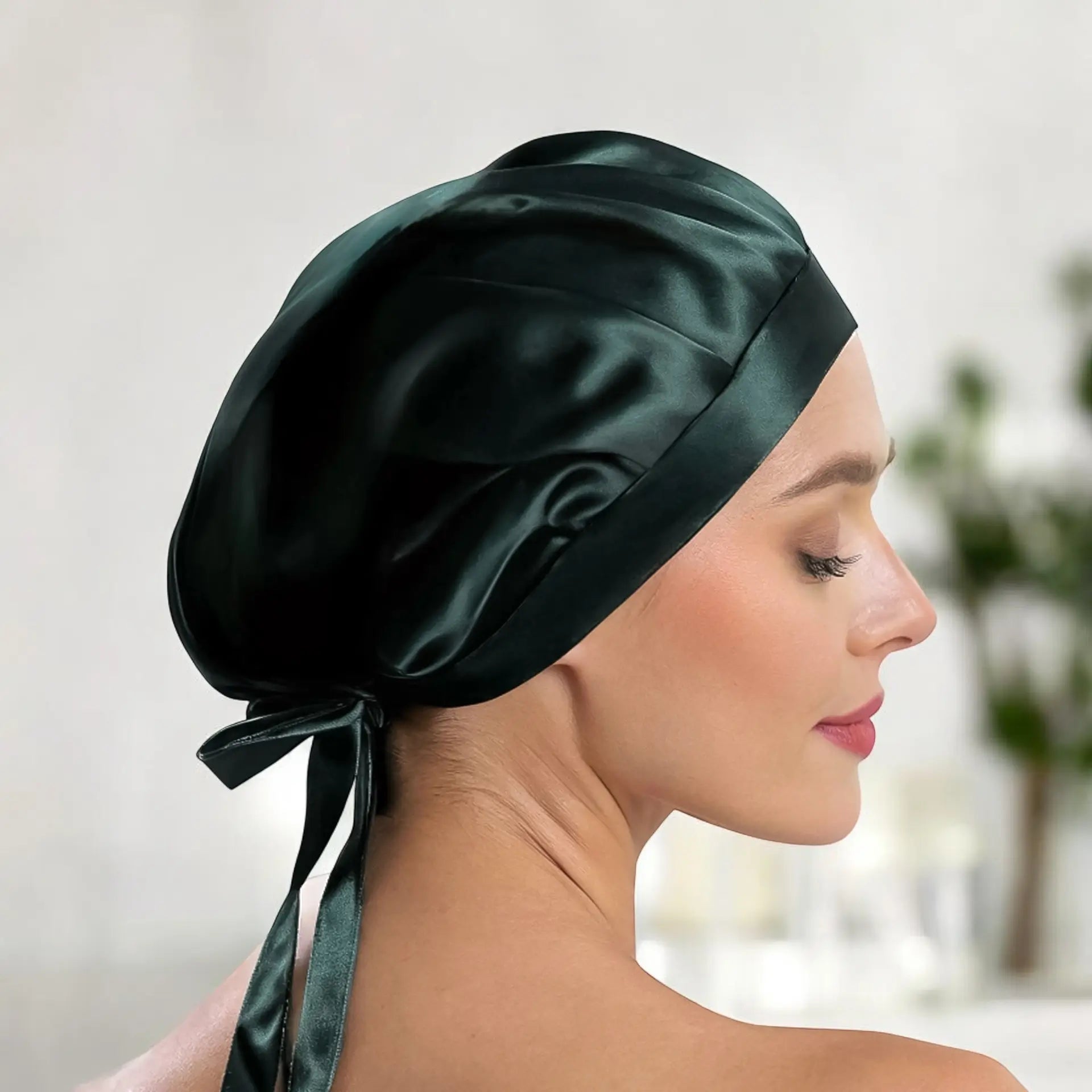 Night Cap for Hair (Dark Green) % Sale % Pure Silk with Classic Ties | psboutique.ch