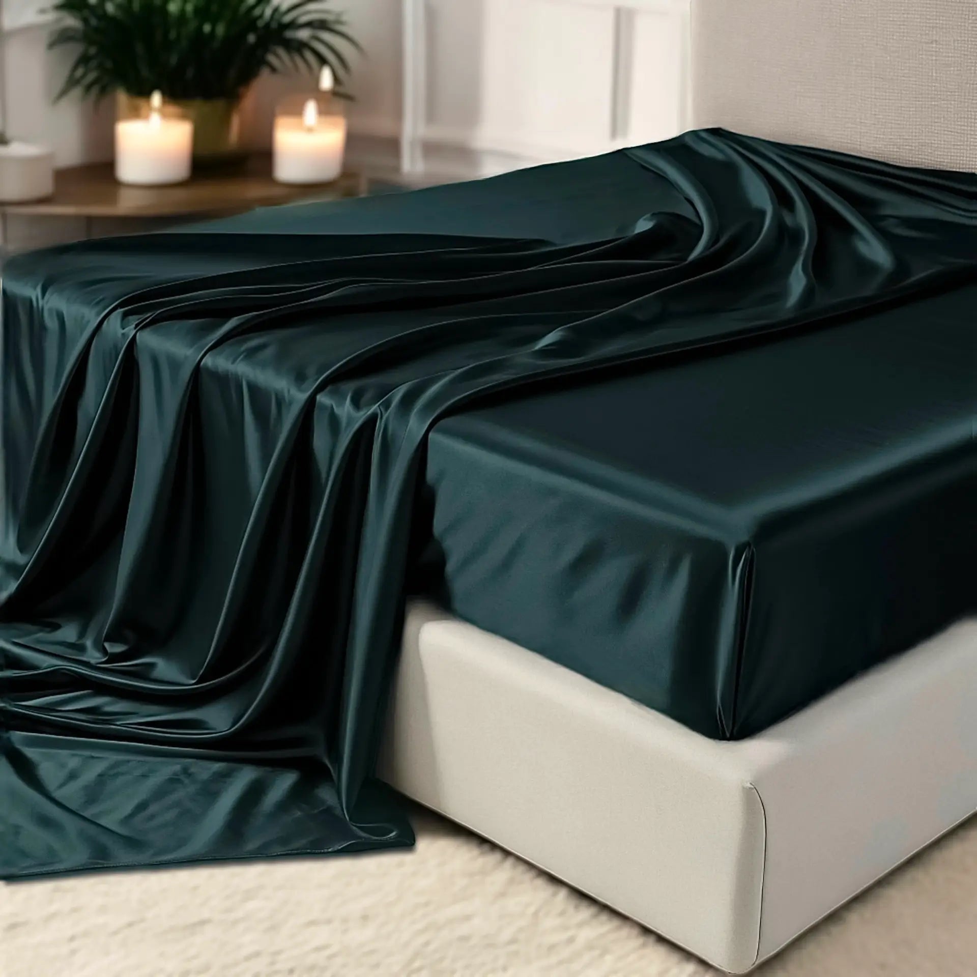 Silk Fitted Bedsheet (Dark Green) % Sale %  Soft, Secure & Luxuriously Smooth | psboutique.ch