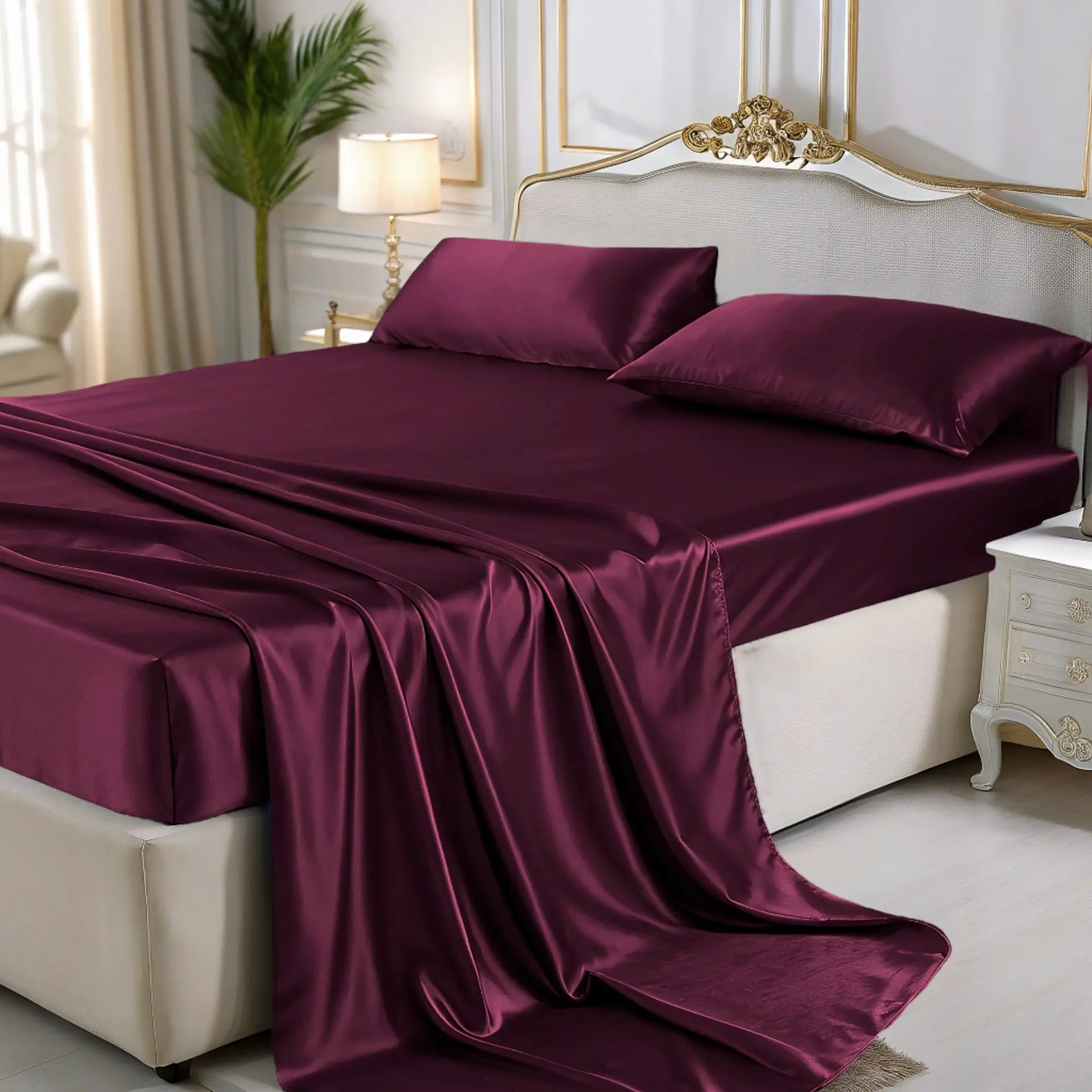 Silk Fitted Sheet (Bordeaux)