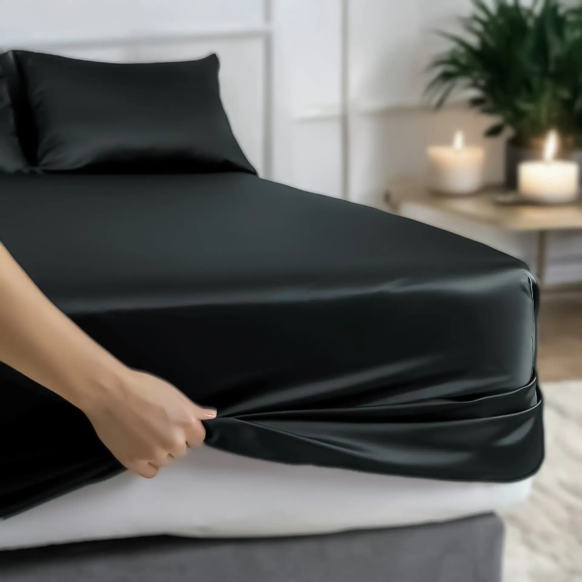 Silk Fitted Sheet (Black) Luxuriously Smooth, Breathable & Skin-Friendly | psboutique.ch