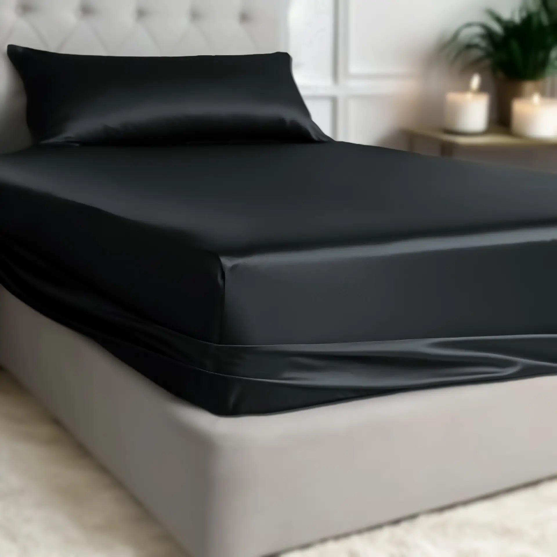 Silk Fitted Sheet (Black) Luxuriously Smooth, Breathable & Skin-Friendly | psboutique.ch
