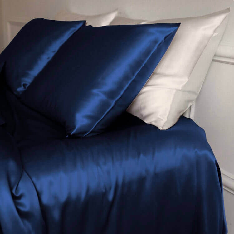 Silk flat bed sheet Blue buy in Switzerland Pure Swiss Boutique