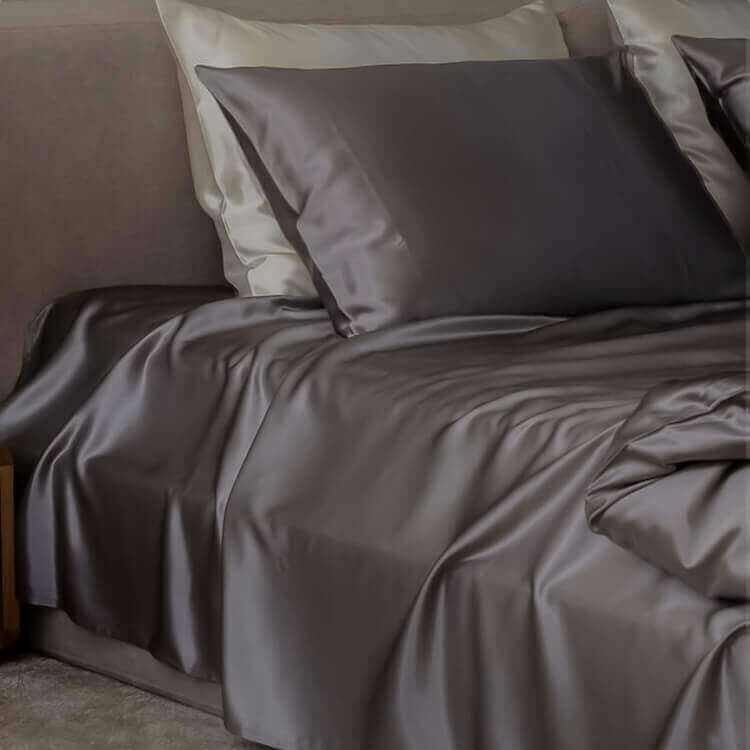 Silk flat bed sheet Grey buy in Switzerland Pure Swiss Boutique