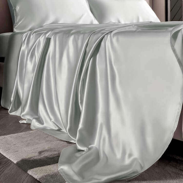 Silk flat bed sheet Silver buy in Switzerland Pure Swiss Boutique