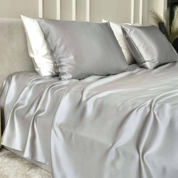Silk flat bed sheet Silver buy in Switzerland Pure Swiss Boutique