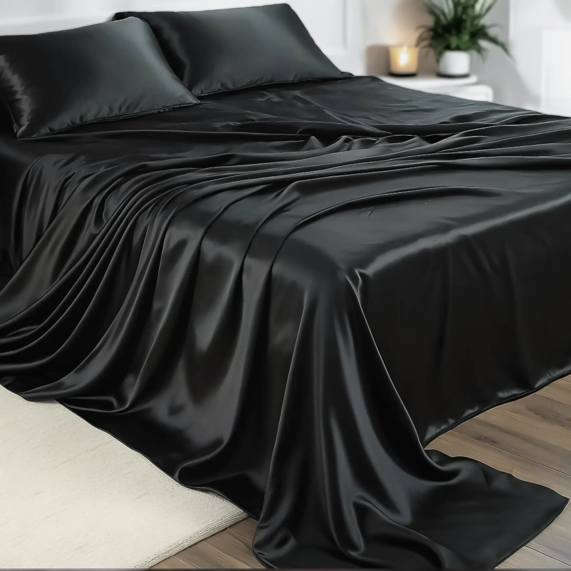Silk Flat Sheet (Black) Pure Silk Boutique | Light, Elegant & Gentle on Skin | psboutique.ch