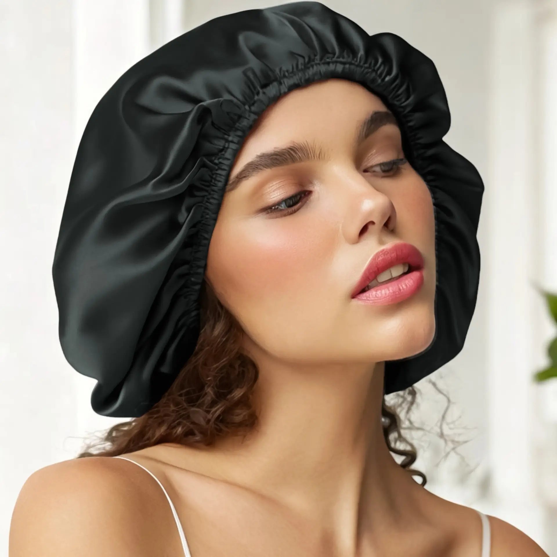 Silk Hair Bonnet (Black) Extra Room & Gentle Care for Voluminous Hair | psboutique.ch