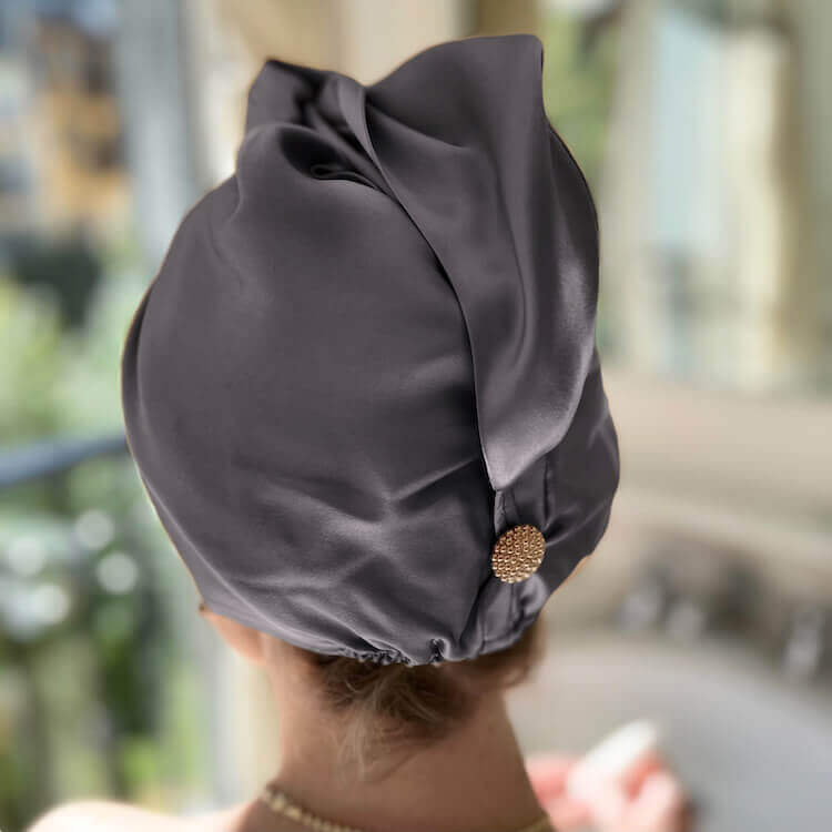 Silk Hair Towel Wrap Turban Grey 100% Mulberry Silk buy in Switzerland Pure Swiss Boutique