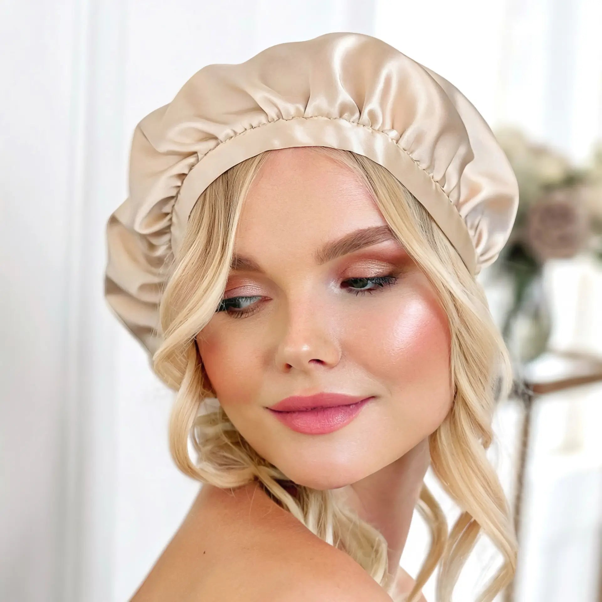 Silk Nightcap (Beige) % Sale % - Soft, Lightweight & Designed with Ties psboutique.ch