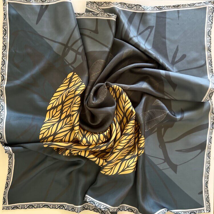 100% Twill Silk Scarf with Leafs print - buy in Switzerland PURE SWISS BOUTIQUE