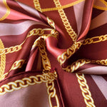 Silk Neck Scarf in Pink & Gold with Chains Pattern – Feminine & Refined