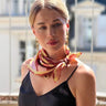 Silk Neck Scarf in Pink & Gold with Chains Pattern – Feminine & Refined