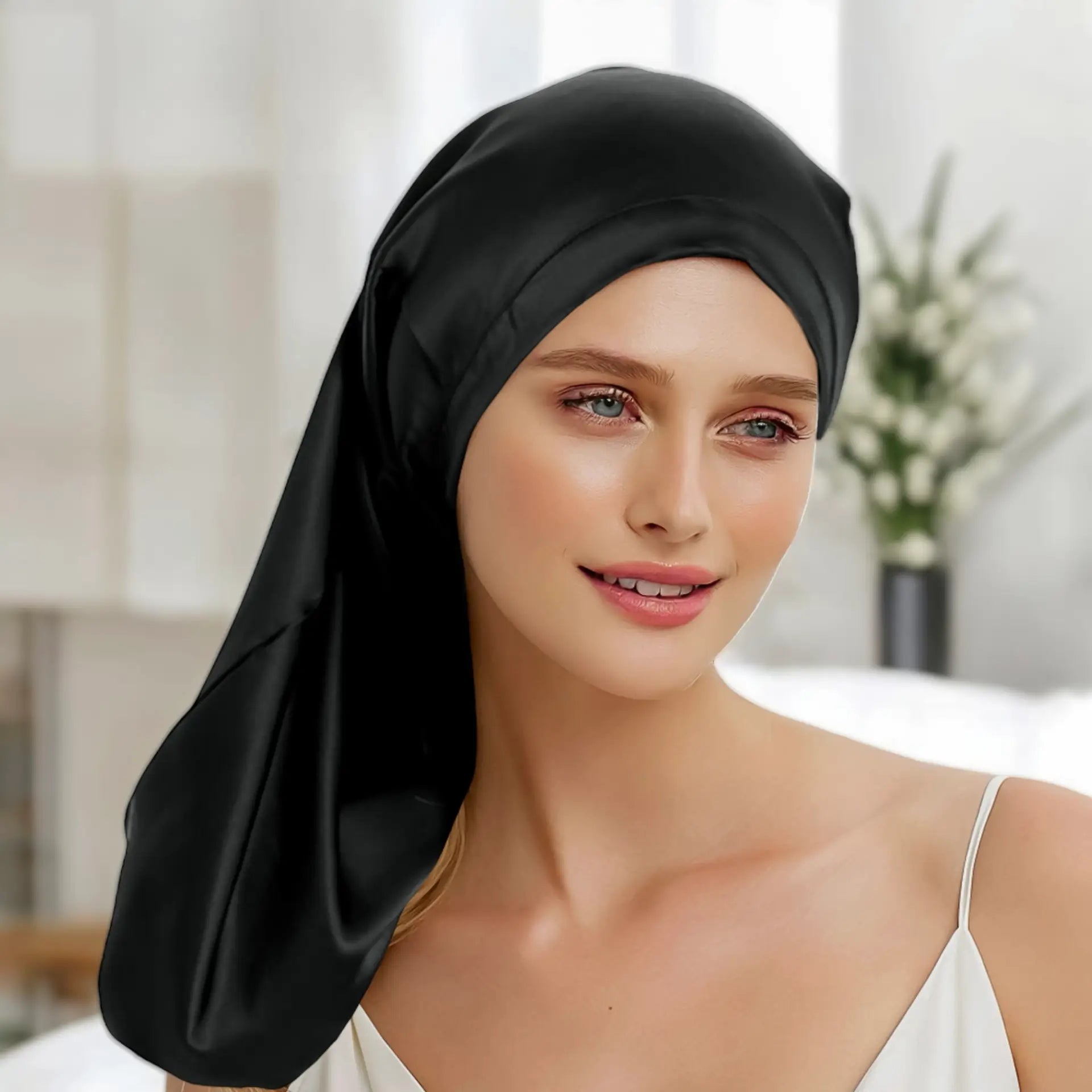 Silk Sleep Cap (Black) % Sale % Extra Length & Gentle Night Protection | psboutique.ch