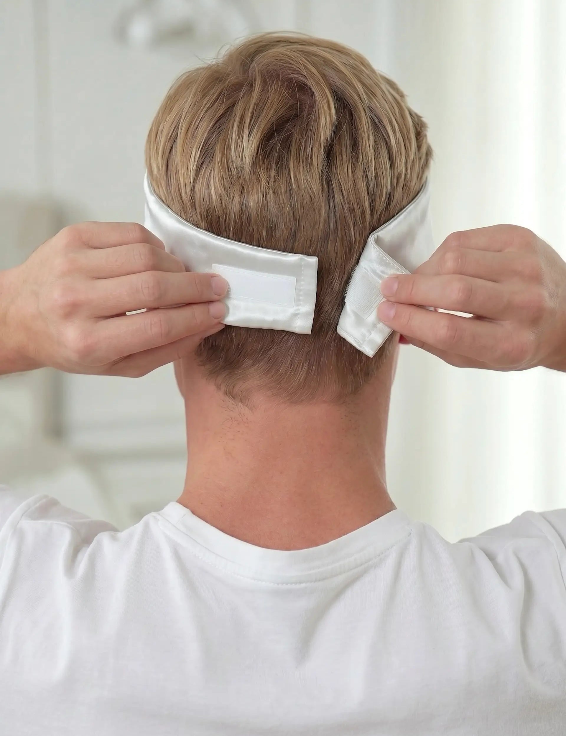 Silk Sleep Mask with Velcro for Men (Silver)