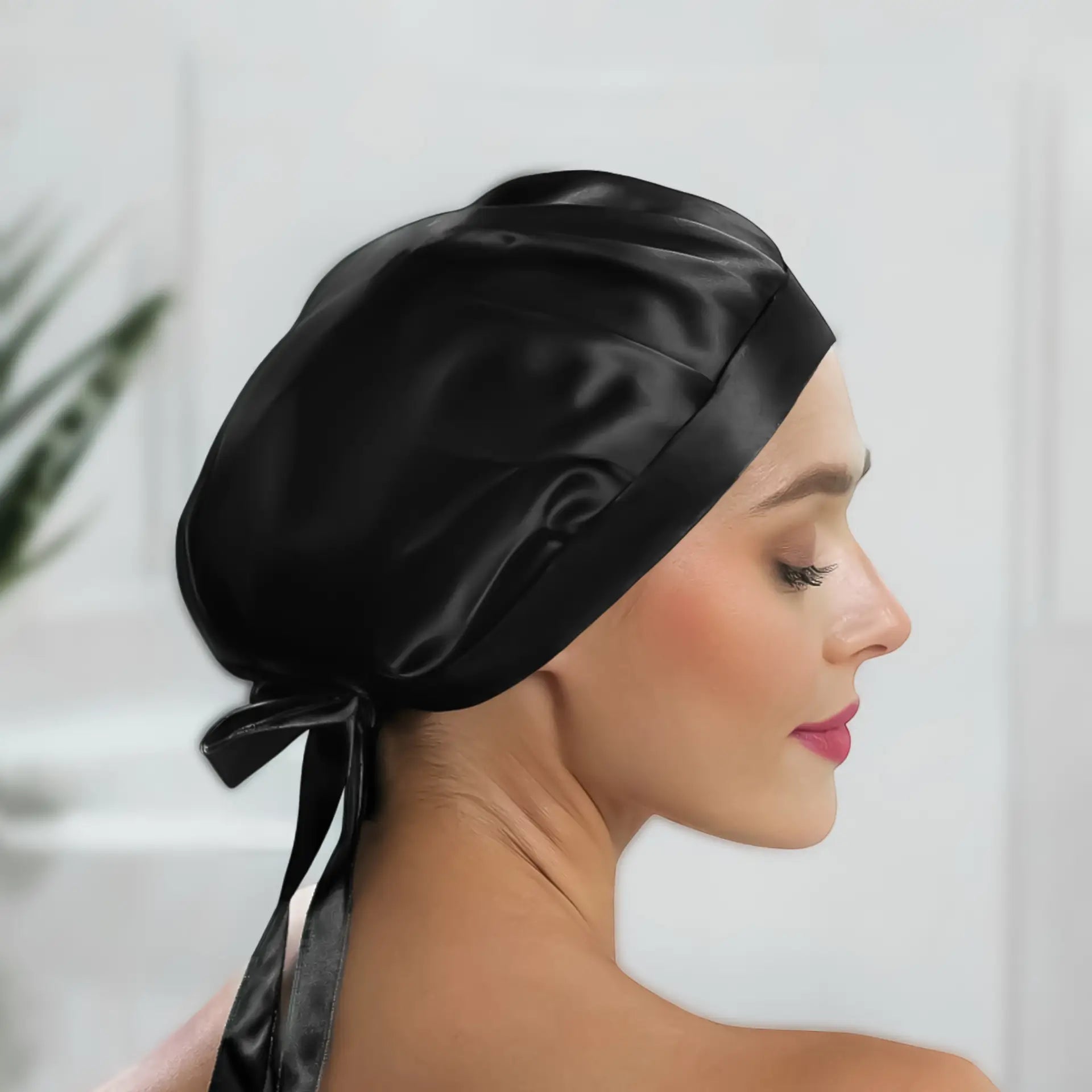 Sleep Bonnet for Hair (Black) Silk Protection with a Classic Tie Fit | psboutique.ch