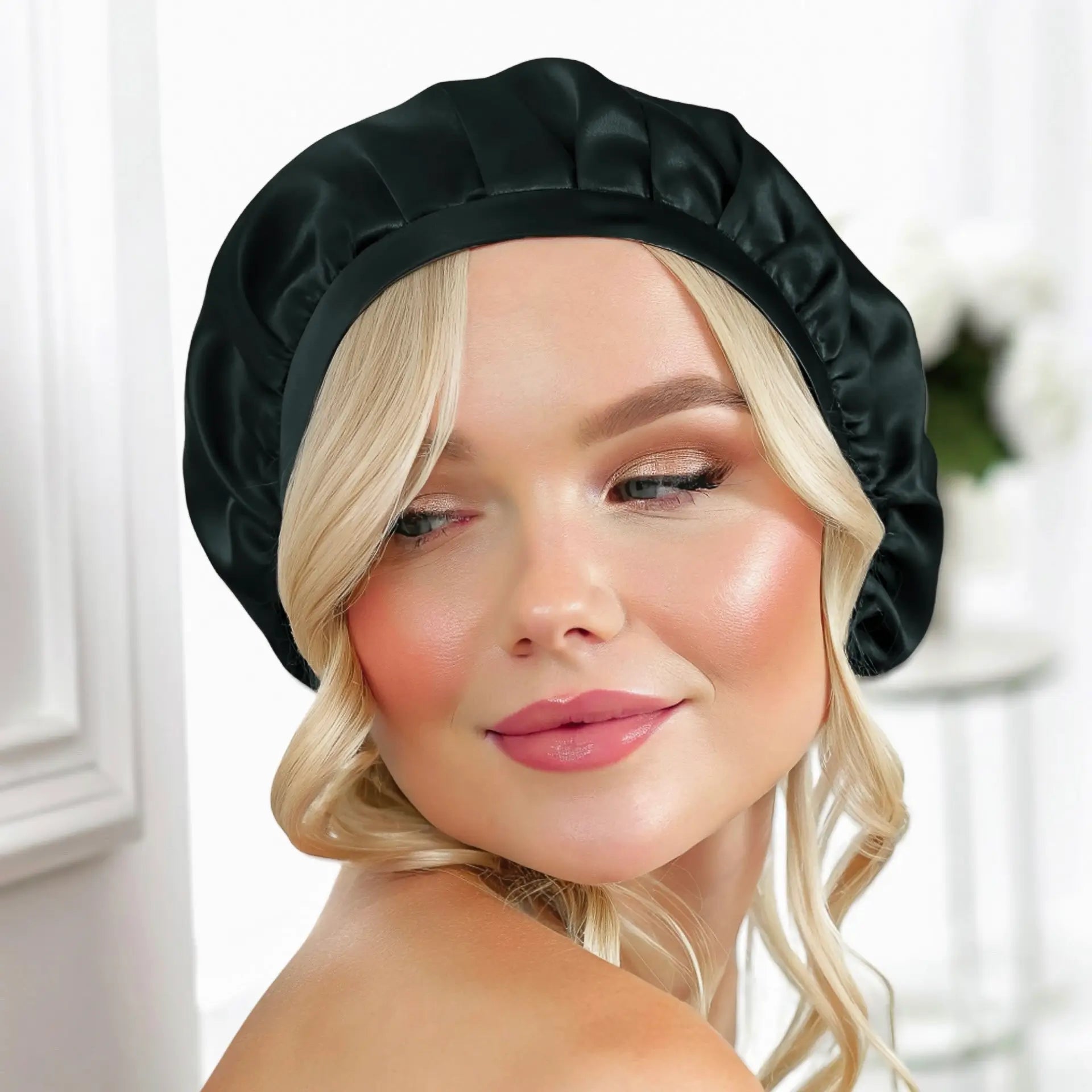 Sleep Bonnet for Hair (Black) Silk Protection with a Classic Tie Fit | psboutique.ch