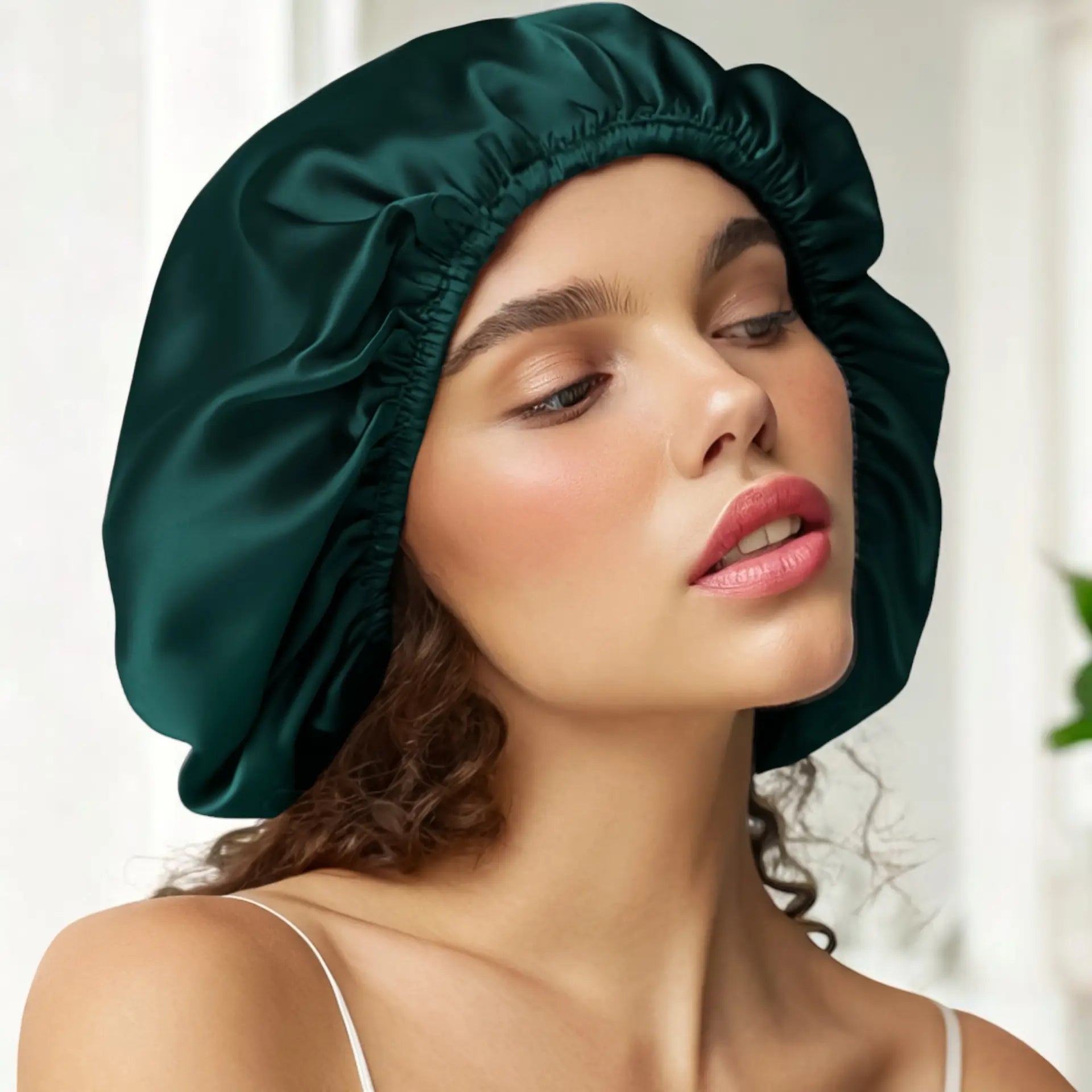Sleep Bonnet (Dark Green) Pure Silk - Breathable & Made for Voluminous Hair | psboutique.ch
