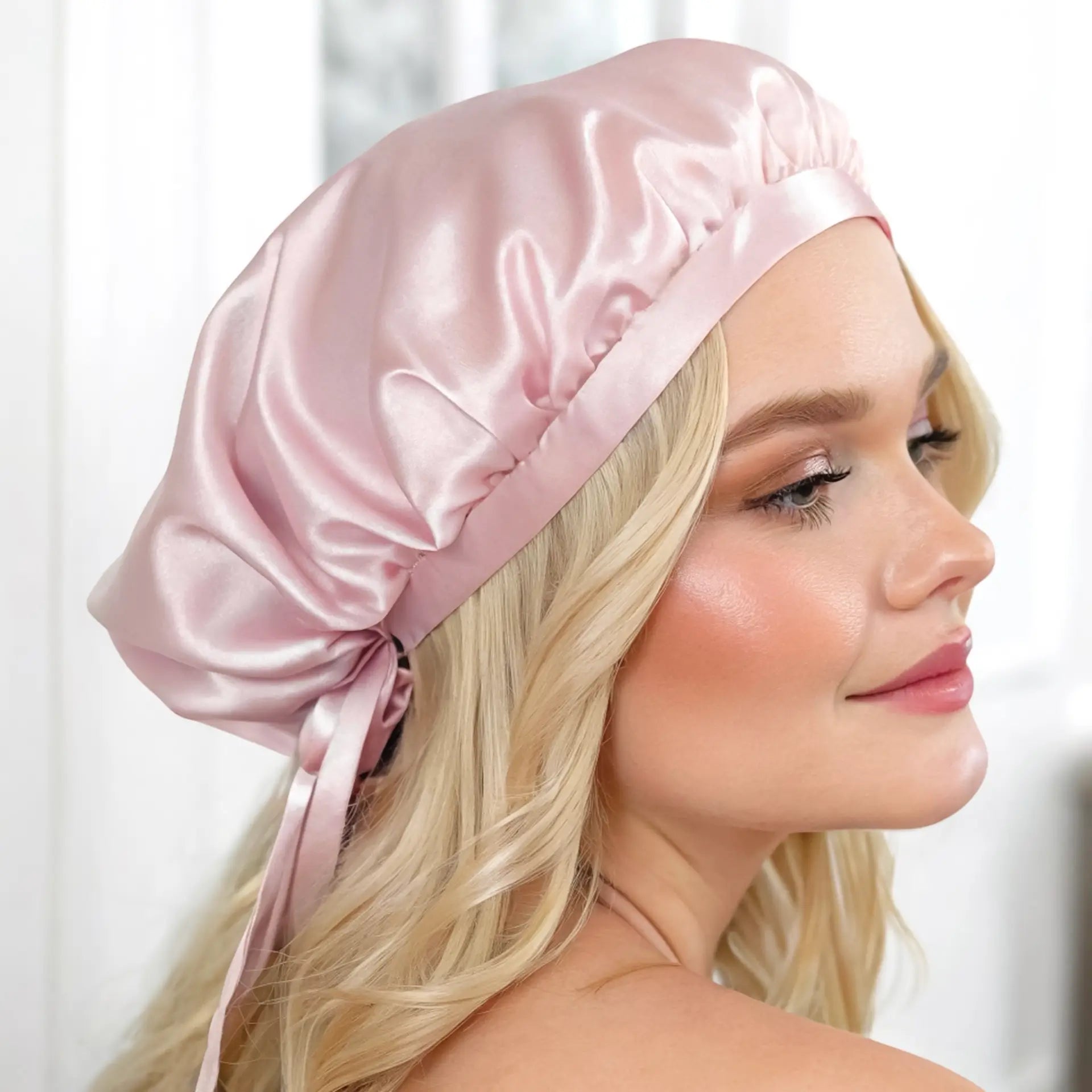 Sleeping Silk Cap (Pink) Lightweight Silk Bonnet with Ties | Swiss Boutique | psboutique.ch