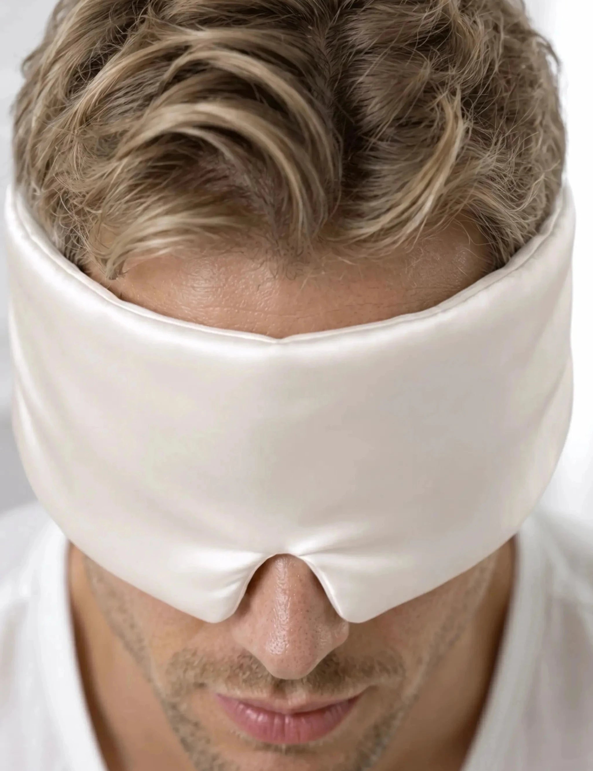Maschera per dormire in seta per uomo (Bianco Avorio)