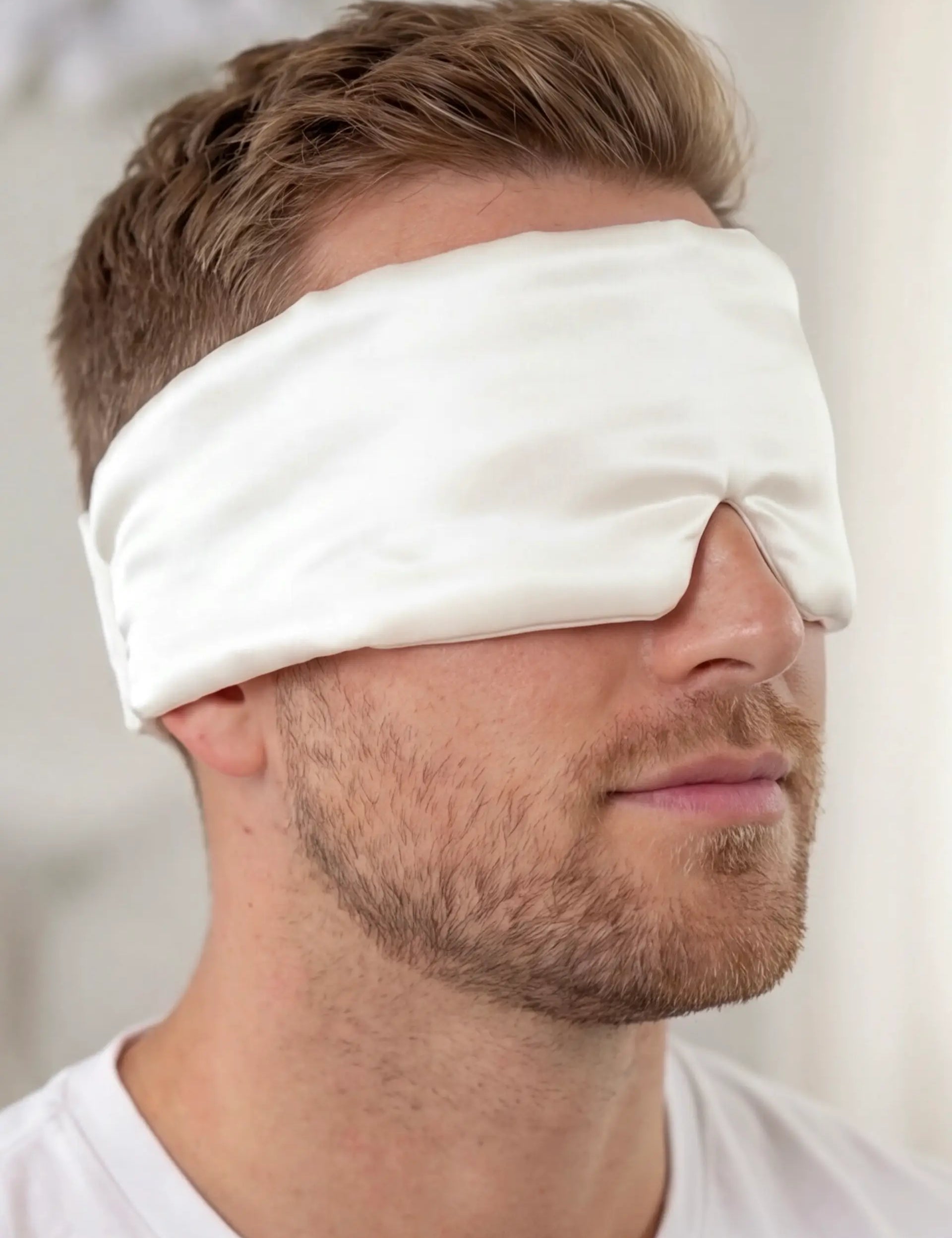 Silk Sleep Mask with Velcro for Men (Ivory White)