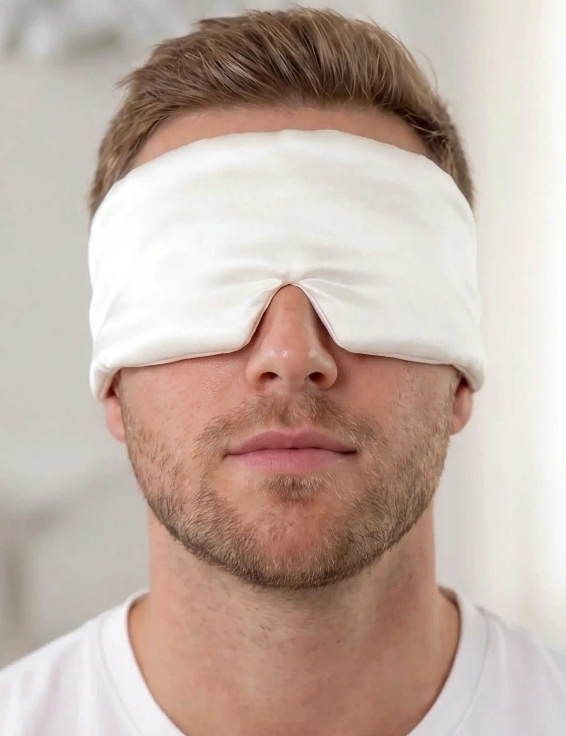 Silk Sleep Mask with Velcro for Men (Ivory White)